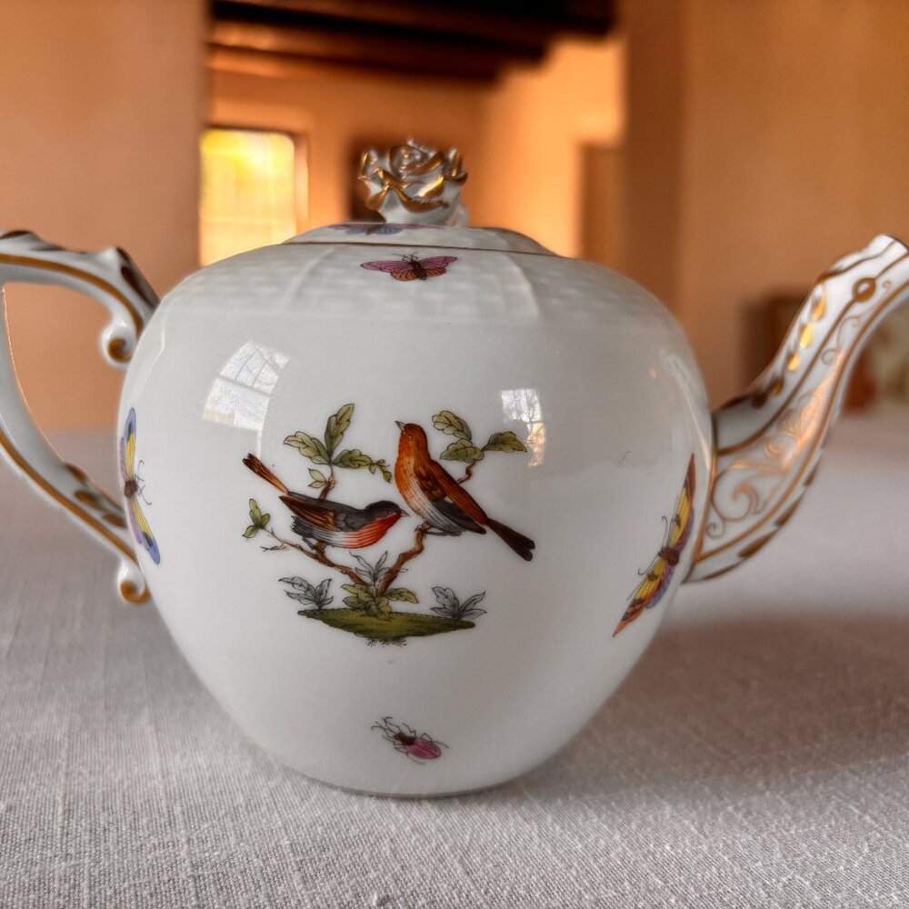 Store Closing 3/30 -Vintage Antique Herend Rothschild Bird Teapot w Rose Ex Cond
